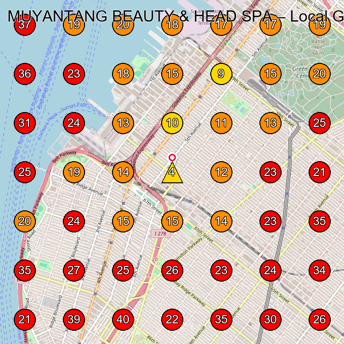 MUYANTANG BEAUTY & HEAD SPA GeoGrid visibility map for Beauty Salon in Brooklyn